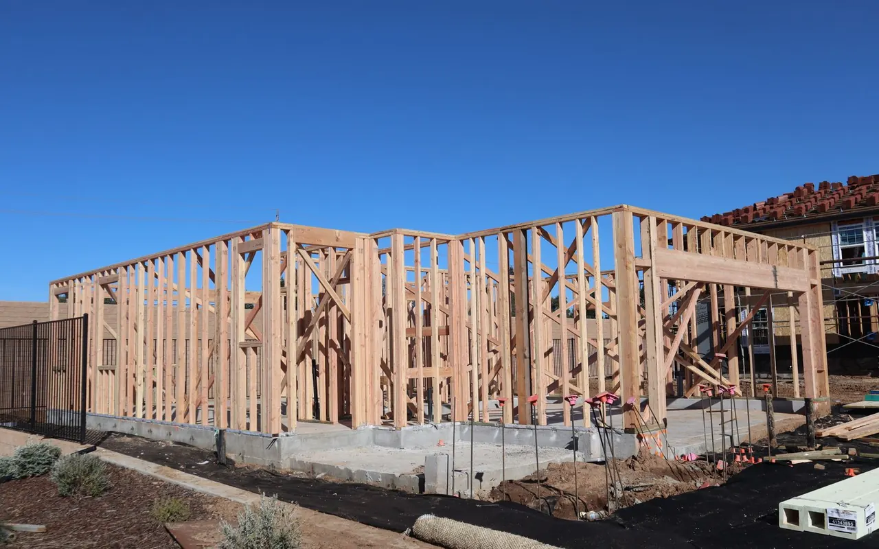 Wood framing at a new California residential construction site